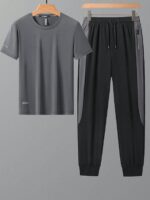 Men's 2-Piece Sports Tracksuit Set – Quick-Dry T-Shirt & Jogger Pants