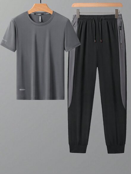 Men's 2-Piece Sports Tracksuit Set – Quick-Dry T-Shirt & Jogger Pants